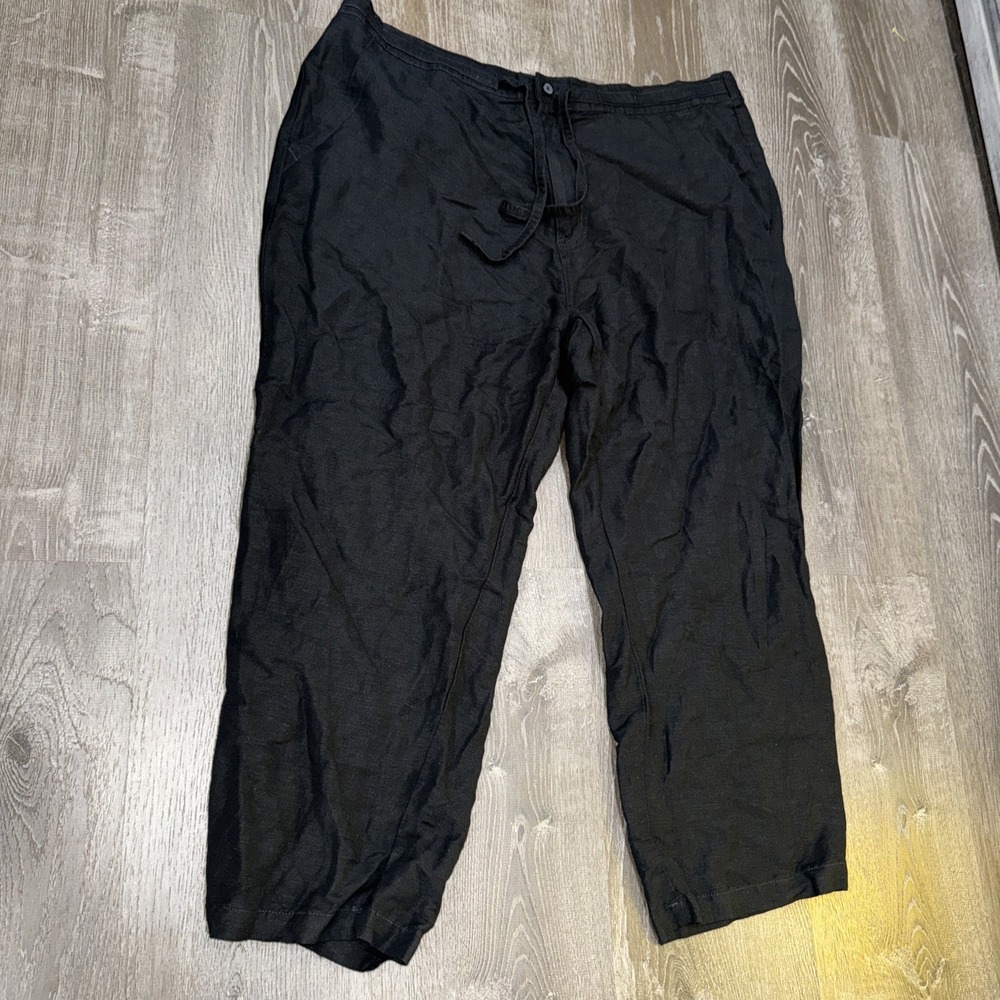 Cubavera Pants Men's 2XB 42x27 Black Linen Rayon Elastic Waist Beach Casual